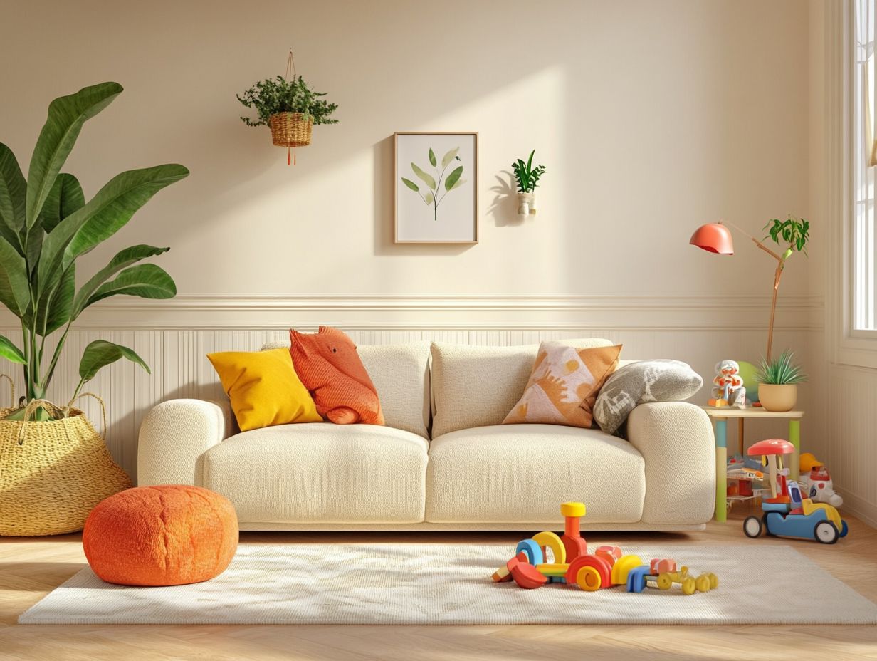 A staged living room showcasing child-friendly design