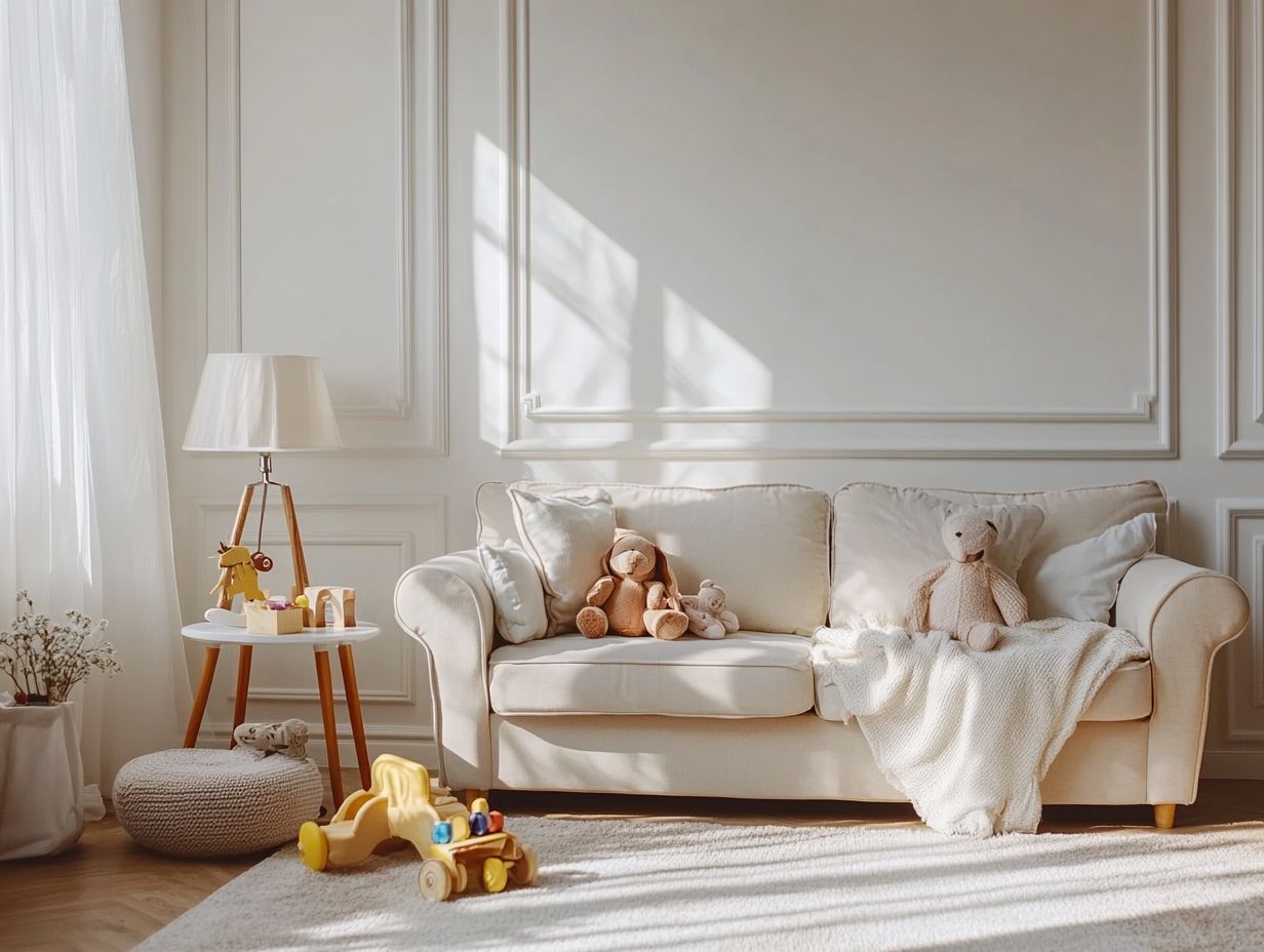 A beautifully staged living room with family-friendly furniture