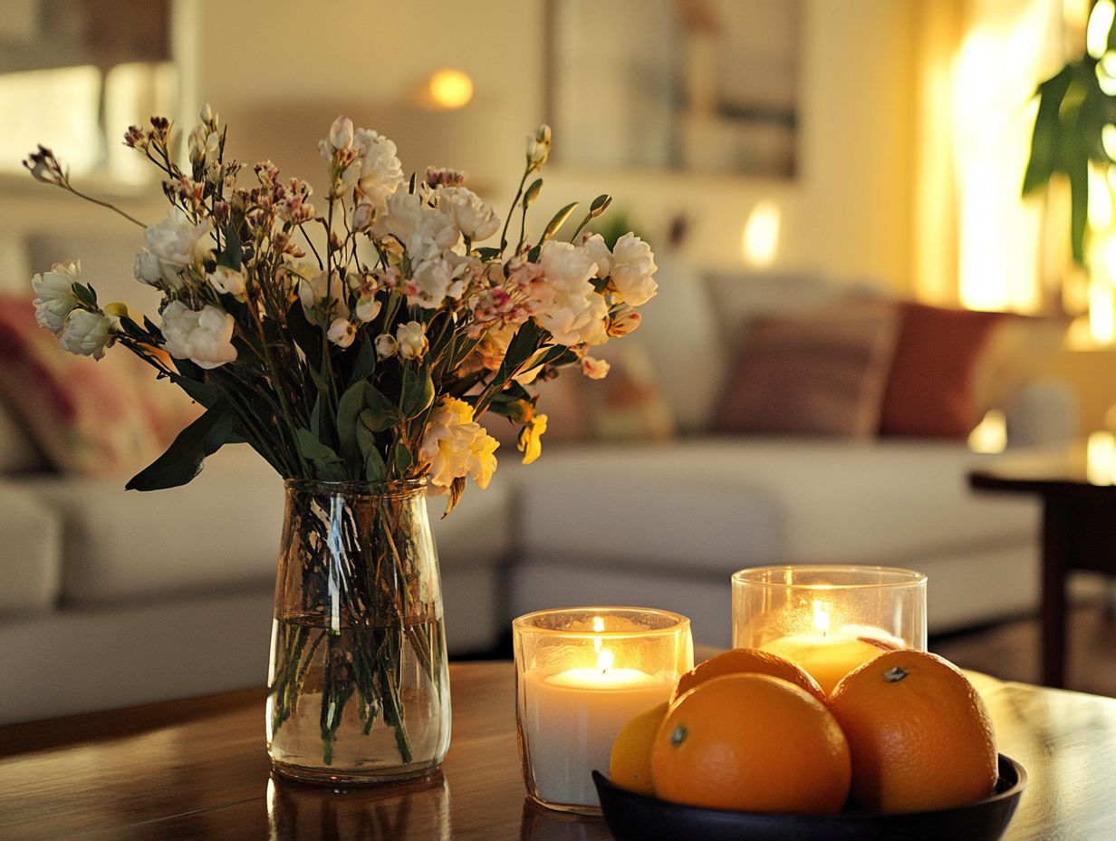 Cozy living room with a diffuser and candles to introduce pleasant scents